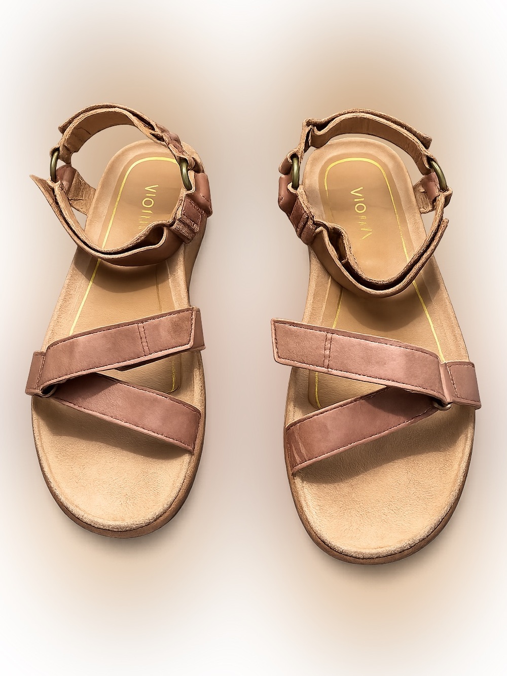 Vionic Kayan Leather Wedge Sandals Toffee Brown Comfort Sz 9.5